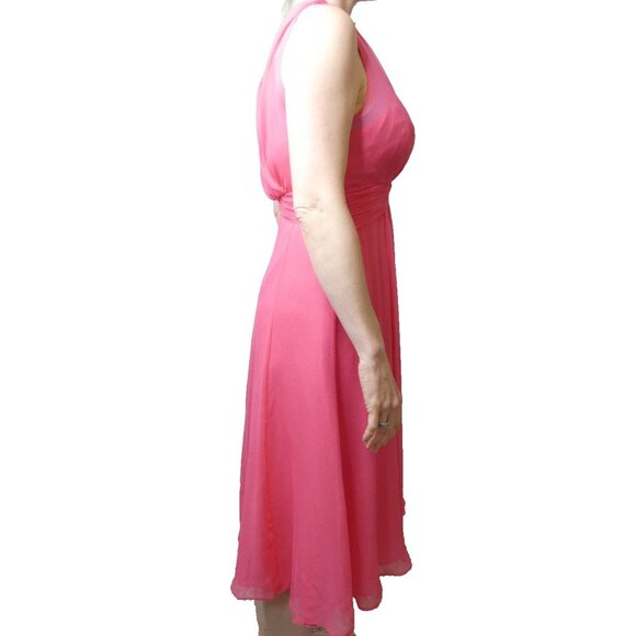 Pink Holiday Party Silk Dress Sz 8 Chiffon L.K.Bennett Couture Ruched Sleeveless - Picture 2 of 13